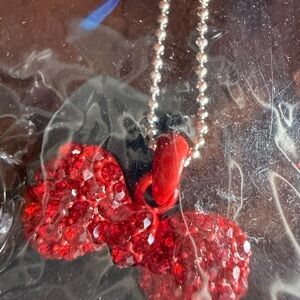 Red Crystal Bow Pendant on beaded Necklace